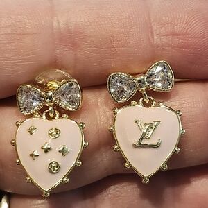 Elegant Gold and Pink Heart Earrings with Crystal Bows #16